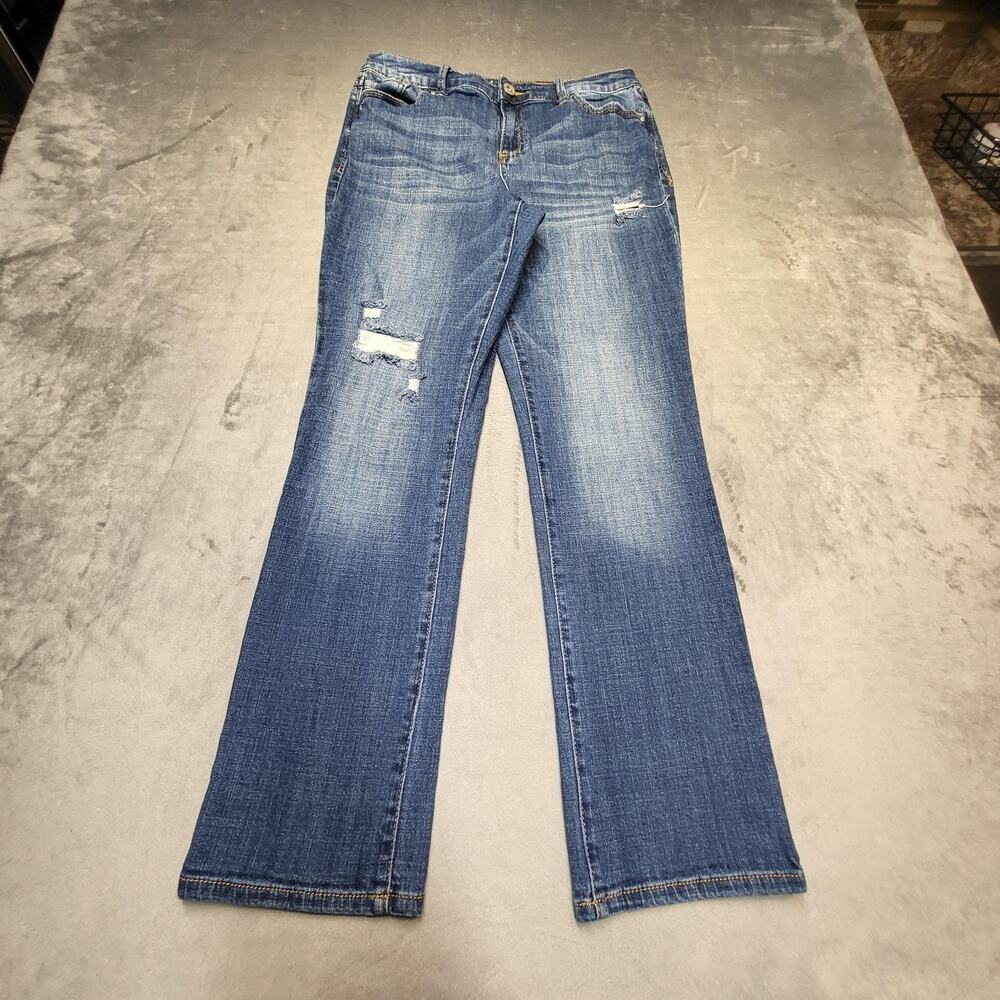 INC Jeans Womens 8 Blue Medium Wash Regular Straight Crop Distressed Denim
